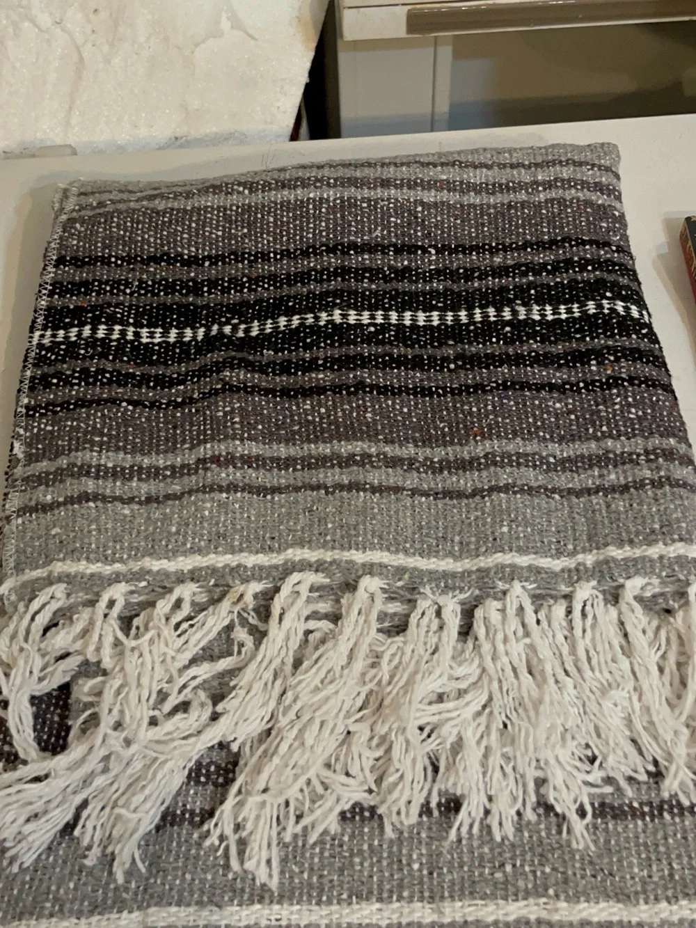 SOUTHWESTERN  Woven Falsa Throw blanket Fringes,black,grey,Warm white 48x74”L